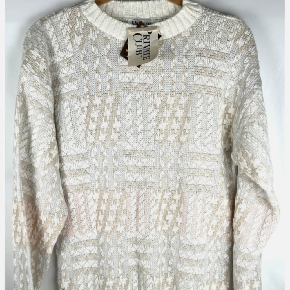 NWT Vintage 80s Private Club White Pastel Sweater Mens M Pullover Cotton Grandpa